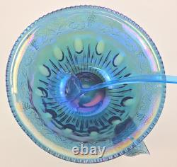 Indiana Glass Iridescent Blue Carnival Punch Bowl Set Princess Original Box Vtg