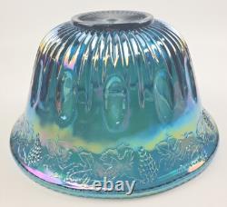 Indiana Glass Iridescent Blue Carnival Punch Bowl Set Princess Original Box Vtg