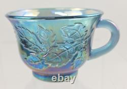 Indiana Glass Iridescent Blue Carnival Punch Bowl Set Princess Original Box Vtg