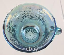 Indiana Glass Iridescent Blue Carnival Punch Bowl Set Princess Original Box Vtg