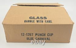 Indiana Glass Iridescent Blue Carnival Punch Bowl Set Princess Original Box Vtg