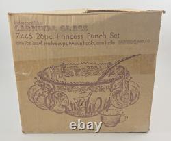 Indiana Glass Iridescent Blue Carnival Punch Bowl Set Princess Original Box Vtg