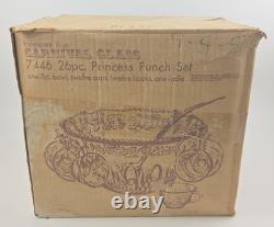 Indiana Glass Iridescent Blue Carnival Punch Bowl Set Princess Original Box Vtg