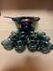 Indiana Glass Iridescent Blue Glass Punch Bowl 12 Cups Ladle Harvest Great Cond