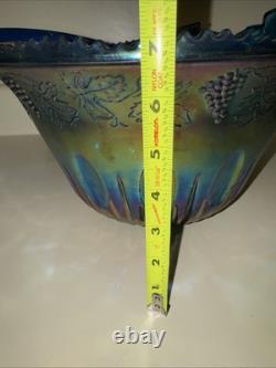 Indiana Glass Iridescent Blue Glass Punch Bowl 12 Cups Ladle Harvest Great Cond