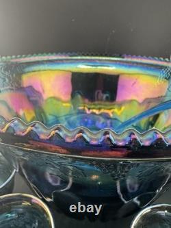 Indiana Glass Iridescent Carnival Glass Punch Bowl 12 Cups, Not Used