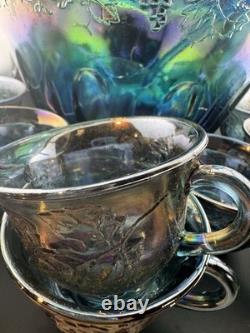 Indiana Glass Iridescent Carnival Glass Punch Bowl 12 Cups, Not Used Indiana Glass Iridescent Carnival Glass Punch Bowl 12 Cups, Not Used