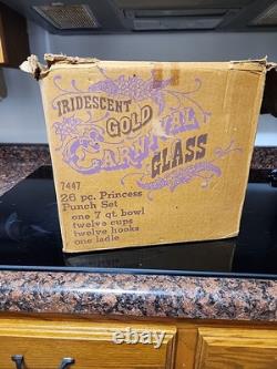 Indiana Glass Iridescent Gold Carnival Glass 26 Piece Princess Punch Set 7444