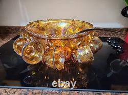 Indiana Glass Iridescent Gold Carnival Glass 26 Piece Princess Punch Set 7444