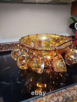 Indiana Glass Iridescent Gold Carnival Glass 26 Piece Princess Punch Set 7444