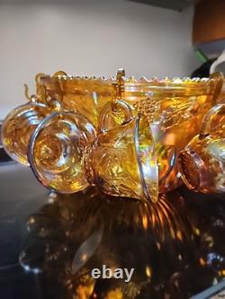 Indiana Glass Iridescent Gold Carnival Glass 26 Piece Princess Punch Set 7444
