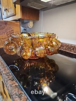 Indiana Glass Iridescent Gold Carnival Glass 26 Piece Princess Punch Set 7444