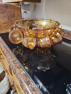 Indiana Glass Iridescent Gold Carnival Glass 26 Piece Princess Punch Set 7444