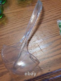 Indiana Glass Iridescent Lime Green Carnival Glass 7qt Princess Punch Bowl Set