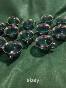 Indiana Glass Large Punch Bowl And 12 Cups. Harvest Grape Iridescent Blue