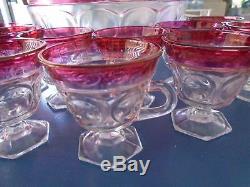 Indiana Glass Lexington Ruby Red Flash Punch Bowl with 12 Pedestal Cups MINT