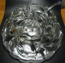 Indiana Glass OLEANDER MAGNOLIA WILLOW Crystal Punch Bowl 12 Cups Ladle Underplt