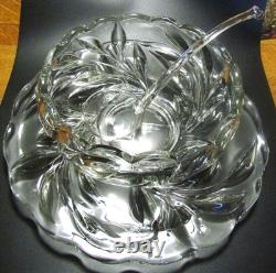 Indiana Glass OLEANDER MAGNOLIA WILLOW Crystal Punch Bowl 12 Cups Ladle Underplt