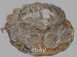 Indiana Glass OLEANDER MAGNOLIA WILLOW Crystal Punch Bowl 12 Cups Ladle Underplt