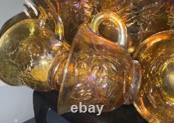 Indiana Glass Princess Amber Carnival Harvest Grape Punch Bowl, 12 Cups&Hooks