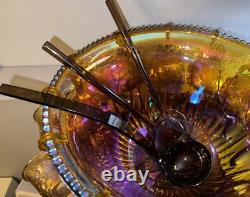 Indiana Glass Princess Amber Carnival Harvest Grape Punch Bowl, 12 Cups&Hooks