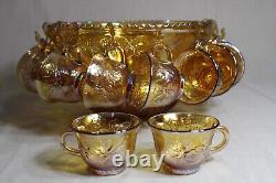 Indiana Glass Princess Amber Carnival Punch Bowl Set WithBowl, 12 Cups & Ladle