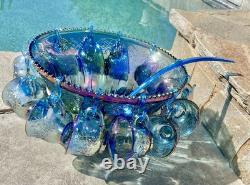 Indiana Glass Princess Blue Carnival Grape Punch Bowl & Cups 26 pc Set orig. Bx
