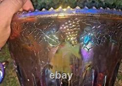 Indiana Glass Punch Bowl Carnival Iridescent Amber Gold Harvest Grape 18 cups