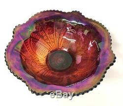Indiana Glass Red Iridescent Heirloom Carnival Glass 10pc Punch Bowl Set