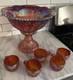 Indiana Glass Red Iridescent Sunset Heirloom Carnival Glass 7 Punch Bowl MCM Uv