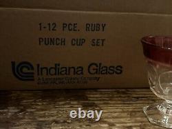 Indiana Glass Ruby Flash Vintage Punch Bowl and Footed Cups CHRISTMAS