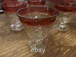 Indiana Glass Ruby Flash Vintage Punch Bowl and Footed Cups CHRISTMAS