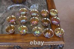 Indiana Glass Vintage Sawtooth Amber Grape Carnival Glass Punch Bowl & 12 Cups
