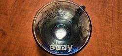 Indiana Harvest Blue Carnival Glass Iridescent Princess Punch Bowl Complete Set
