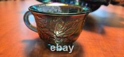 Indiana Harvest Blue Carnival Glass Iridescent Princess Punch Bowl Complete Set