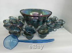 Indiana Harvest Grape Style Carnival Glass Set of Punch Bowl and 22 Cups 796B