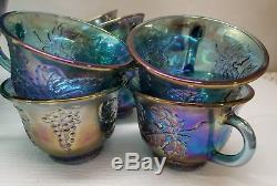 Indiana Harvest Iridescent Blue Carnival Glasspunchbowl12 Cups15 Hooksladle