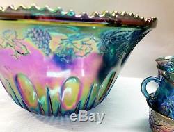 Indiana Harvest Iridescent Blue Carnival Glasspunchbowl12 Cups15 Hooksladle