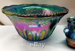 Indiana Harvest Iridescent Blue Carnival Glasspunchbowl12 Cups15 Hooksladle