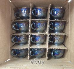 Indiana Iridescent Blue Carnival Glass #7446 (26) Pc Princess Punch Set Orig Box