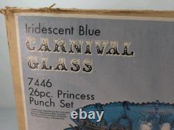 Indiana Iridescent Blue Carnival Glass #7446 (26) Pc Princess Punch Set Orig Box