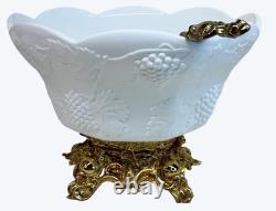 Indiana Lancaster Colony Milk Glass 1549 Golden Harvest Grape Punch Bowl Set Indiana Lancaster Colony Milk Glass 1549 Golden Harvest Grape Punch Bowl Set