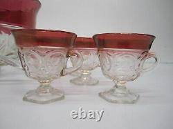 Indiana Lexington Thumbprint Flash Cranberry Punch Bowl 12 Cups Ladle Scalloped