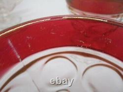 Indiana Lexington Thumbprint Flash Cranberry Punch Bowl 12 Cups Ladle Scalloped