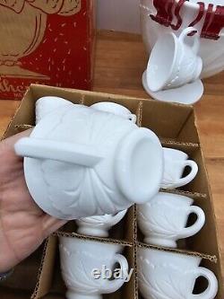 Indiana Milk Glass 26-Piece Footed Punch Bowl & Cup Set in Box