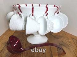 Indiana Milk Glass 26-Piece Footed Punch Bowl & Cups in original Box Christmas