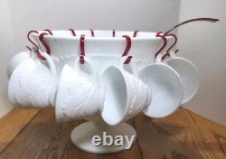 Indiana Milk Glass 26-Piece Footed Punch Bowl & Cups in original Box Christmas