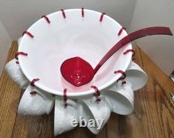 Indiana Milk Glass 26-Piece Footed Punch Bowl & Cups in original Box Christmas