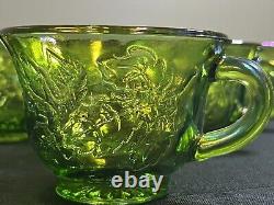 Indiana Princess Lime Green Carnival Glass 26 pc Punch Set Bowl Cups Hooks Ladle