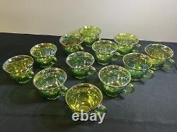 Indiana Princess Lime Green Carnival Glass 26 pc Punch Set Bowl Cups Hooks Ladle